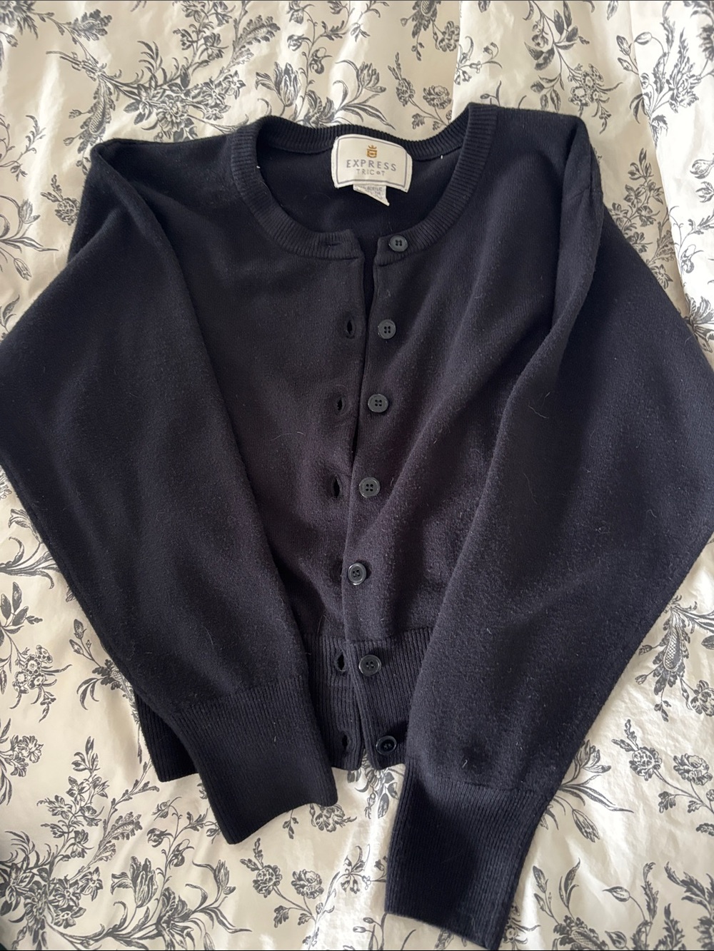 Express Women's Black Button-Front Crewneck Cardigan